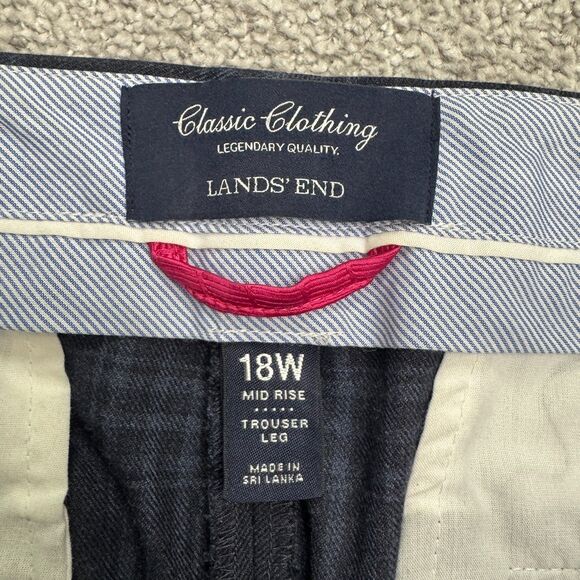 Lands' End Mid Rise Trouser Pants Womens 18W Navy Blue Plaid Straight Work 42x33 - Picture 7 of 16